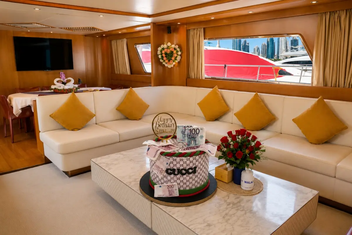 San Lorenzo 82ft yacht luxury salon interior in Dubai