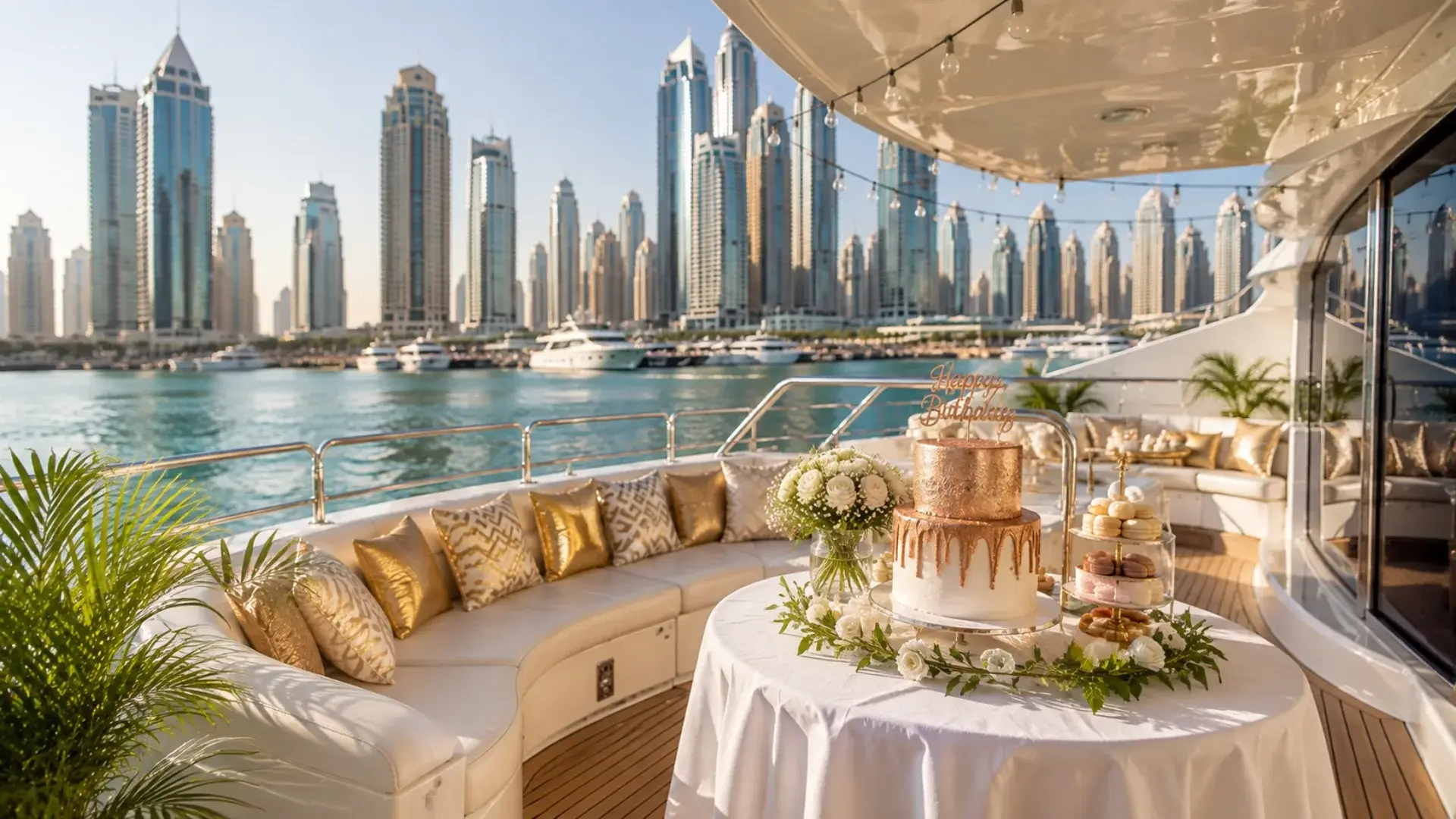 Celebration setup on a private yacht in Dubai